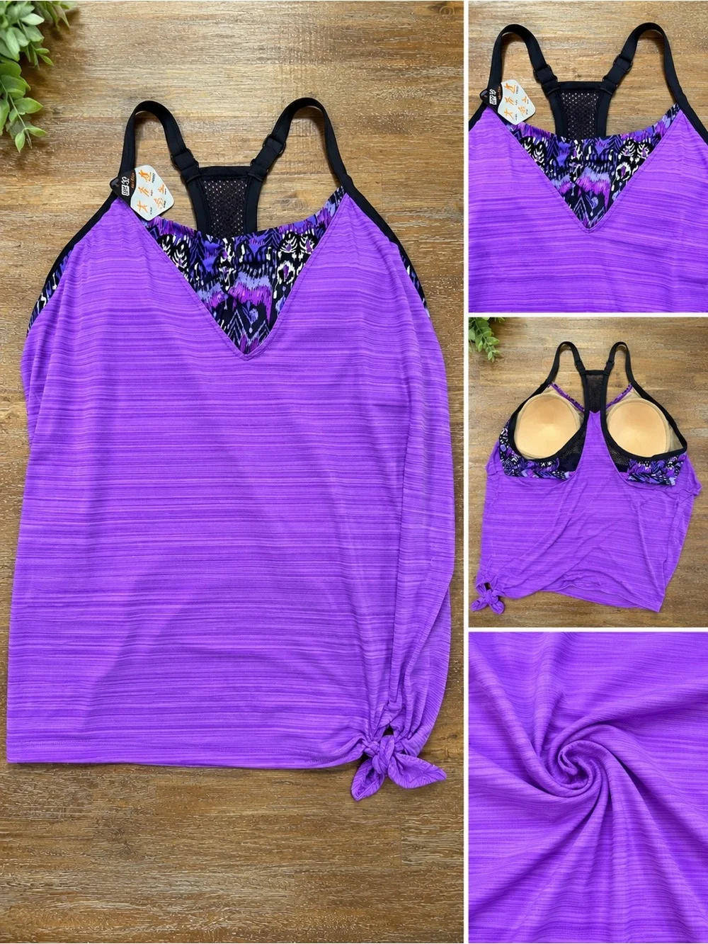 ZeroXposur Purple Tankini Top with Black & Purple Printed Accents